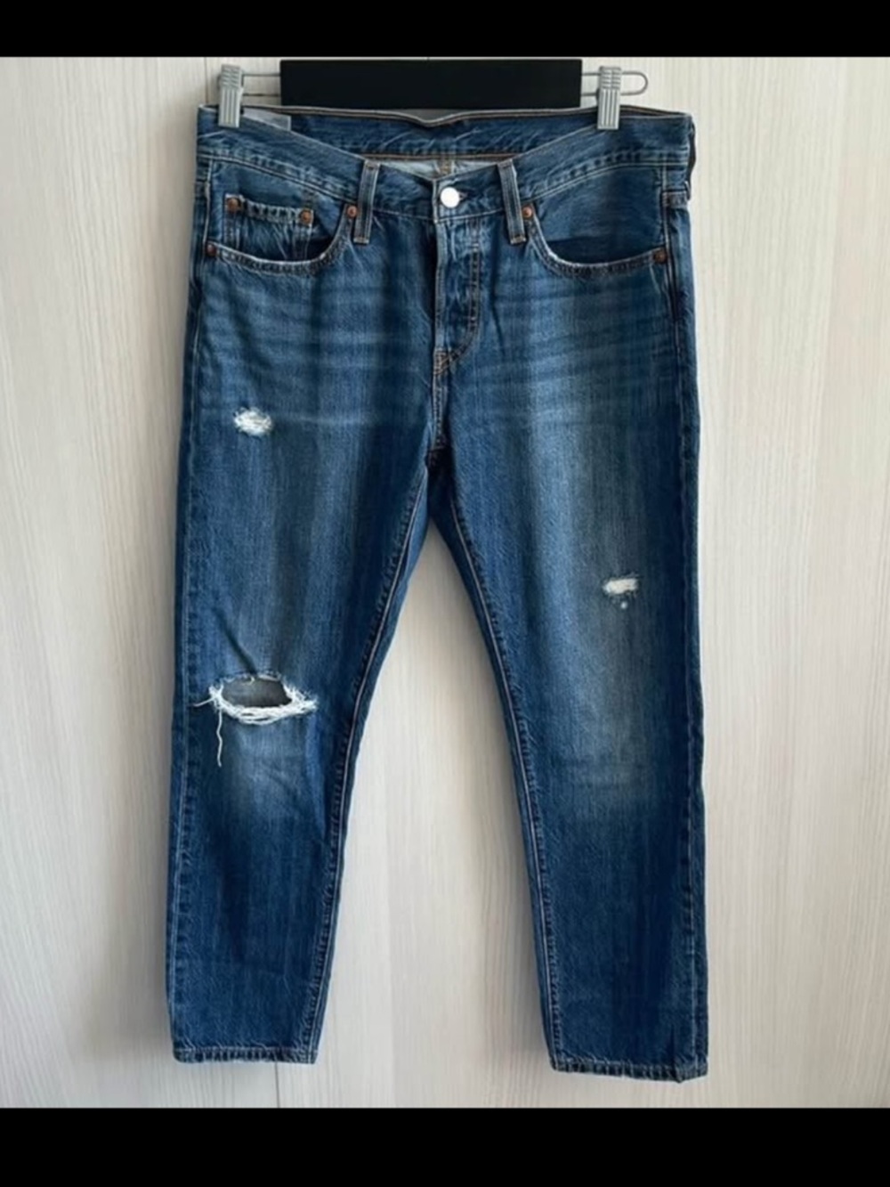Levi's Distressed Ankle Crop Jeans in Blue Wash